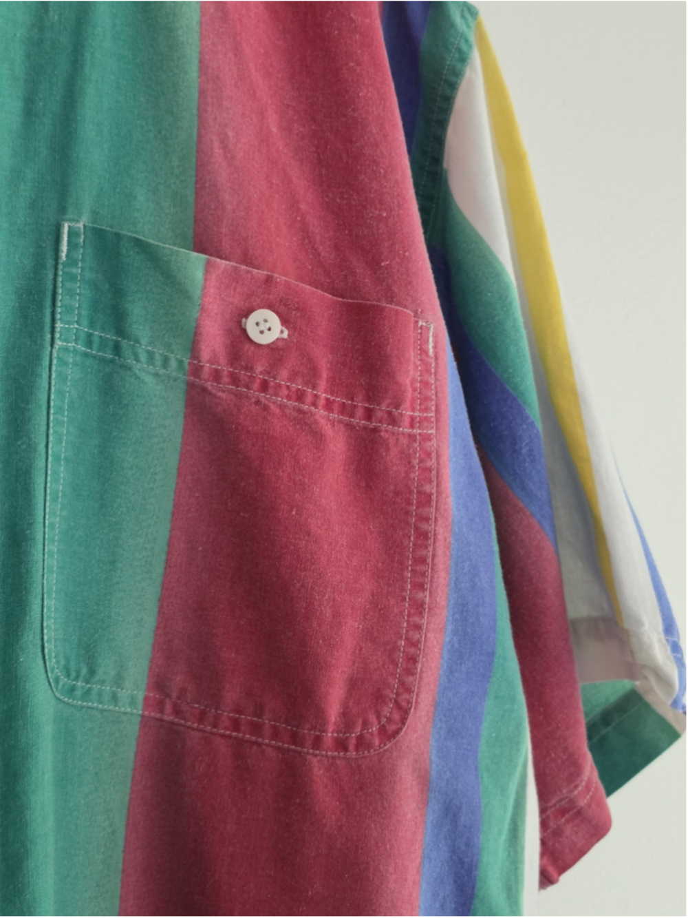 Vintage 90s Bugle Boy Multi Color Vertical Striped Short Sleeve Shirt Medium - Picture 4 of 9